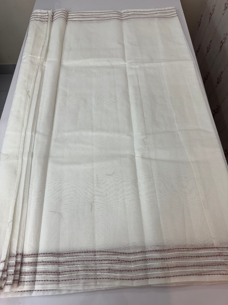 Kota Chanderi saree with kanta embriodery borders and  applique work on pallu MCBS699- White to DuskyPeach