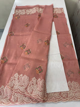 Soft crush Organza saree with embroidery and applique work MS14764 Peach