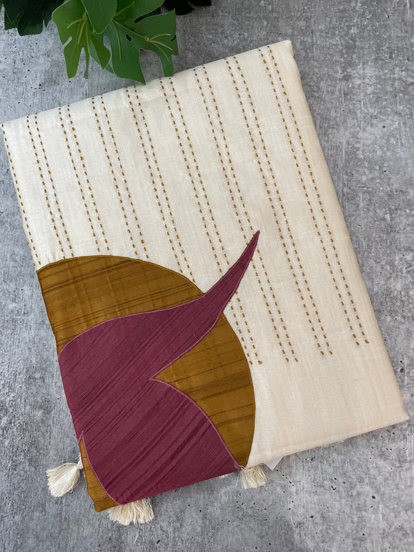 Blended tussar saree with kanta embriodery and appliqué work- MBTS99