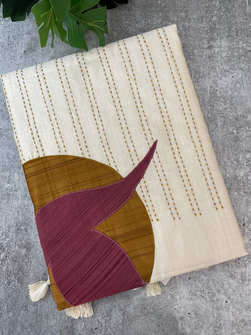 Blended tussar saree with kanta embriodery and appliqué work- MBTS99