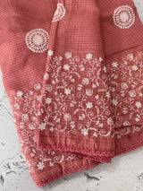 Soft kota checks saree with embroidery - MS7676 Peach