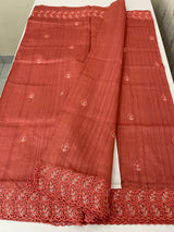 Semi tussar saree with cutwork MSHK566 DarkPeach