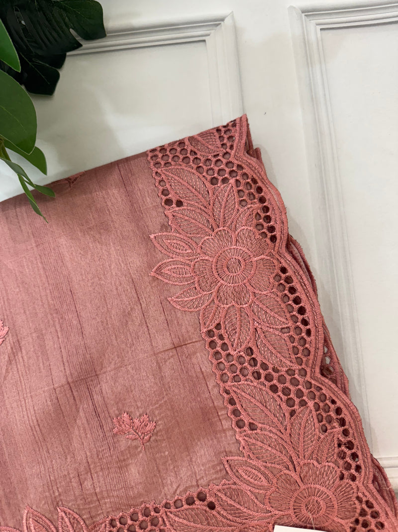 Blended tussar saree with cutwork SSPNMNR Peach