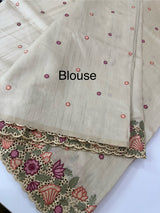 Cutwork Blended tussar saree MTS609 - Beige