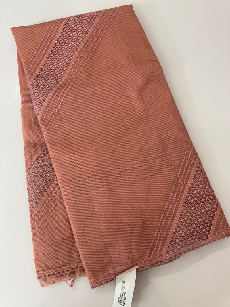Supernet saree with crochet work and lace border MCJ5433 -Peach(Design - Diagonal Crochet)
