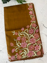 Cutwork Blended Matka Tussar silk saree MS6795 - SpicyMustard