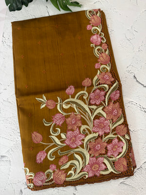 Cutwork Blended Matka Tussar silk saree MS6795 - SpicyMustard
