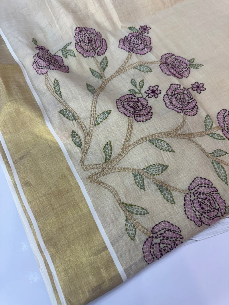 Kerala tissue saree with kanta embriodery