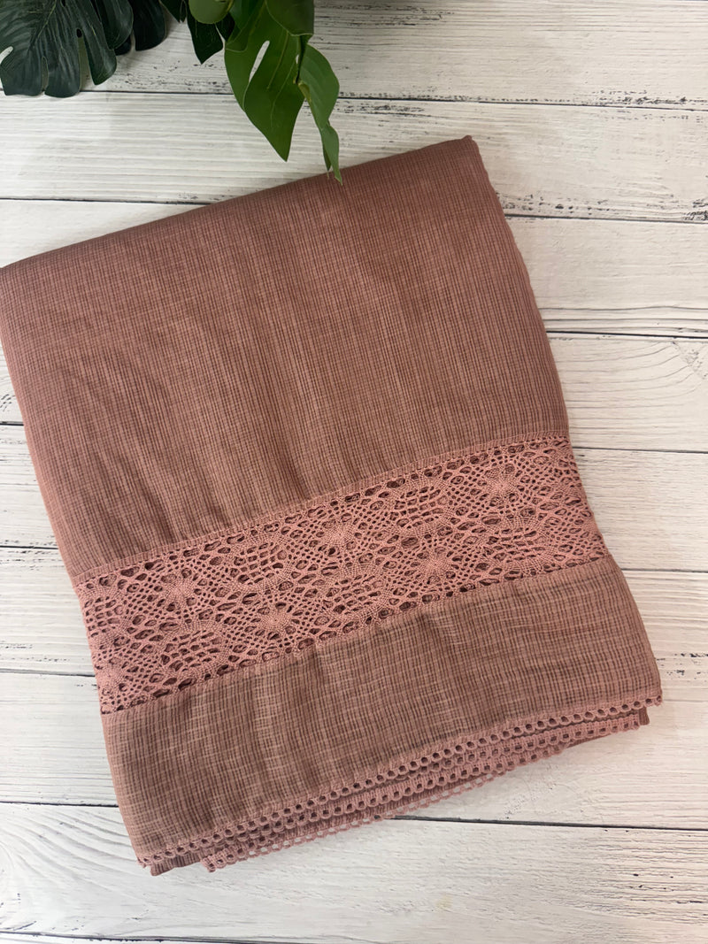 Kota saree with crochet work and lace border MCJ879 DuskyPeach
