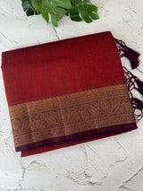 Jute silk sarees with contrast pallu & blouse MJL396 Rust to Wine