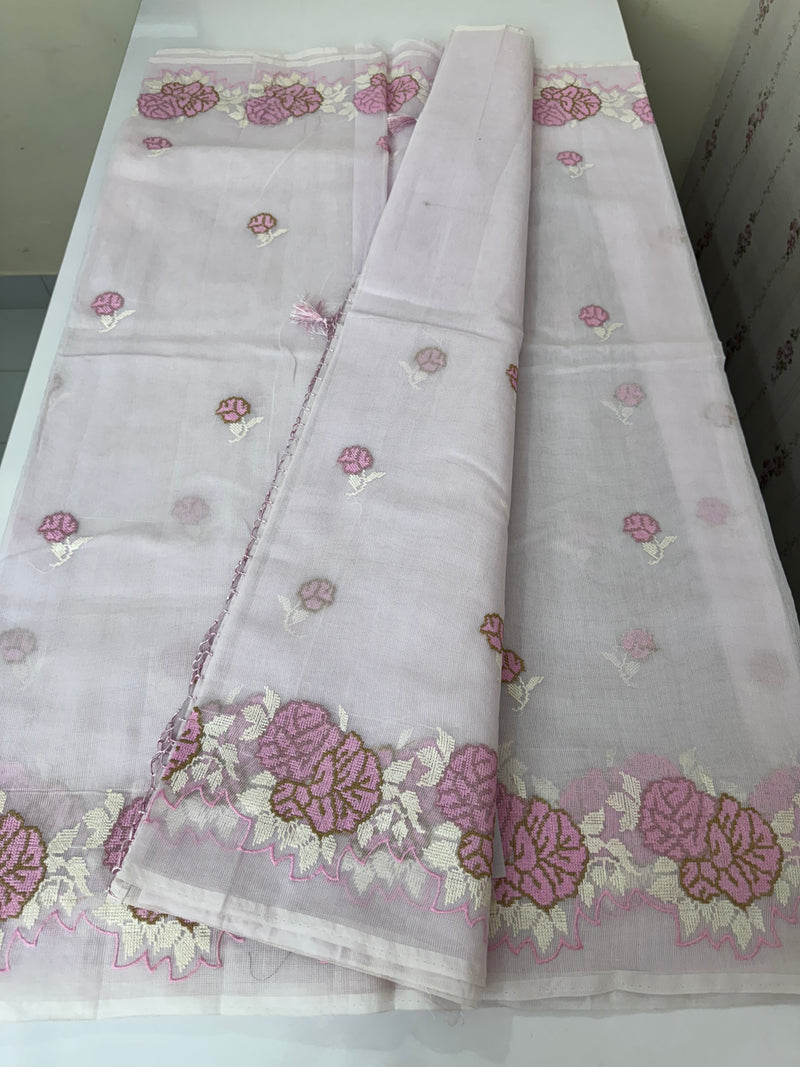 Supernet saree with cross stitch embroidery MSH116- Lavender