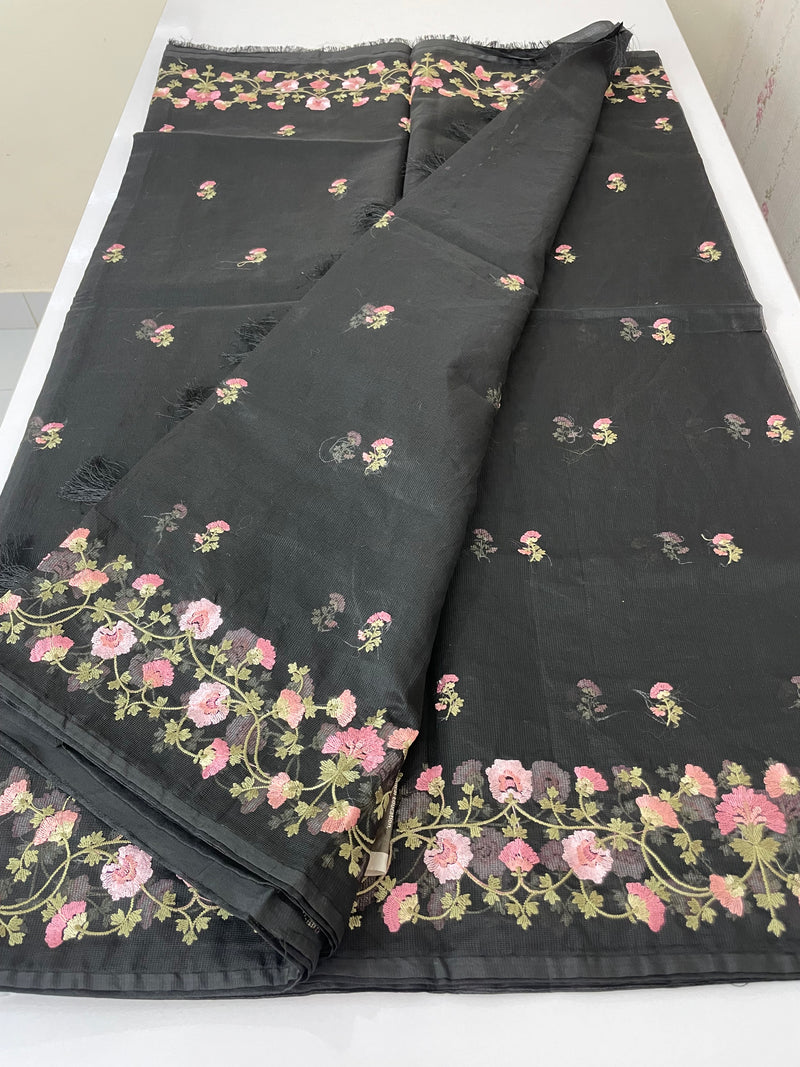 Supernet embriodery saree SSPNERM Black
