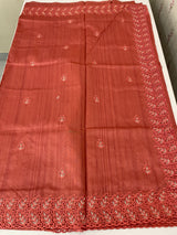 Semi tussar saree with cutwork MSHK566 DarkPeach