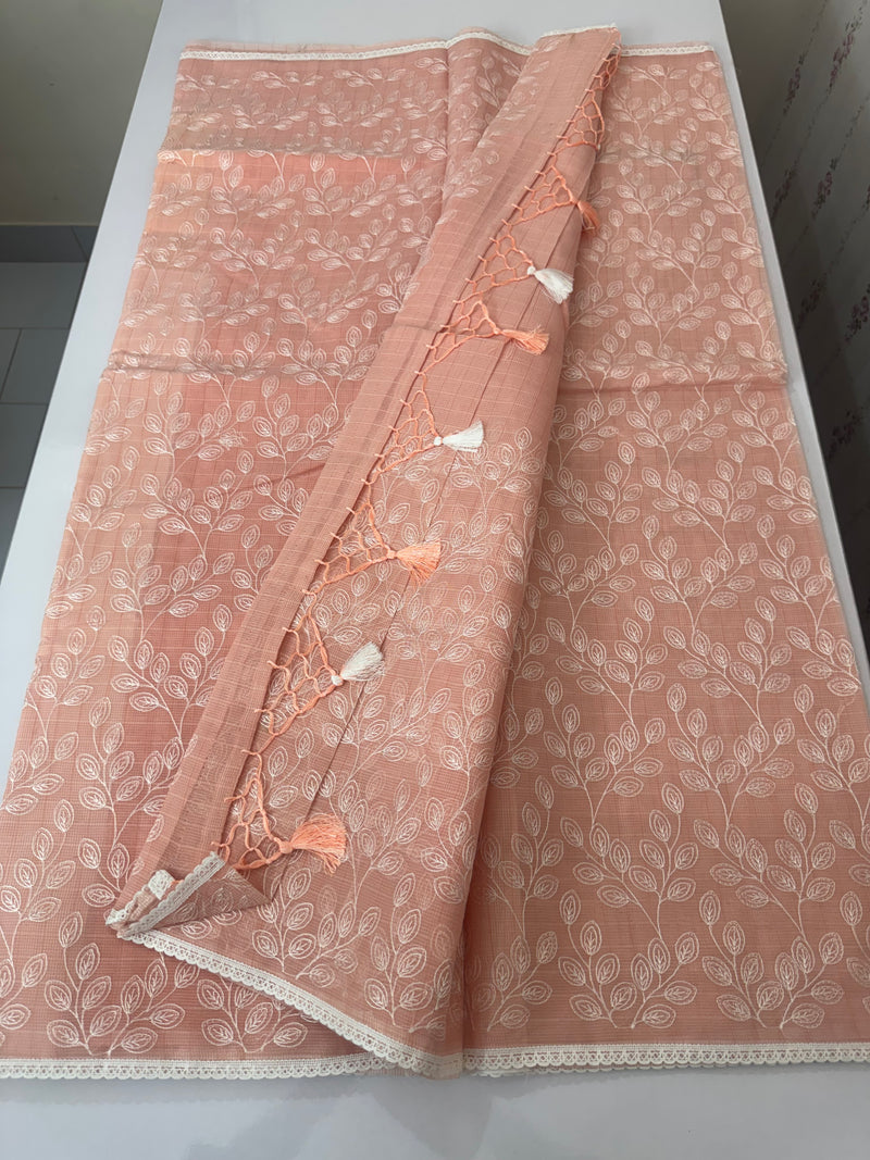 Kota embriodery saree MS1455 Pastel Peach