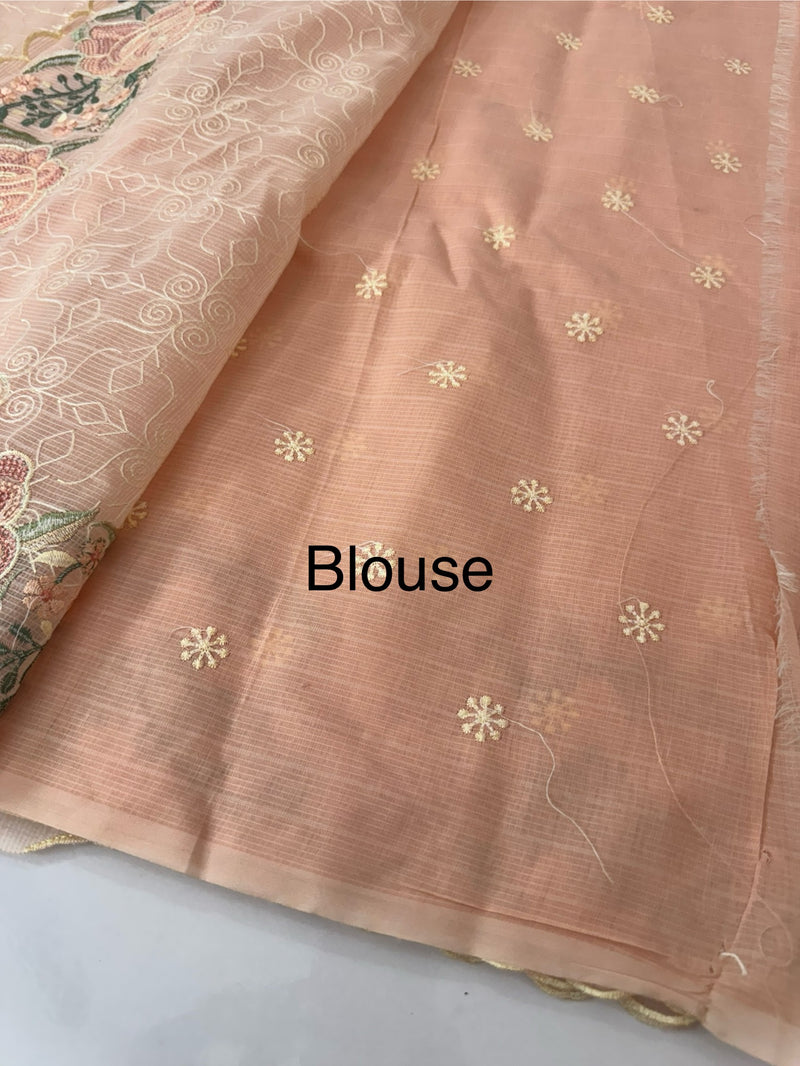 Phulkari NetKota embroidery saree - MSH126 PastelPeach