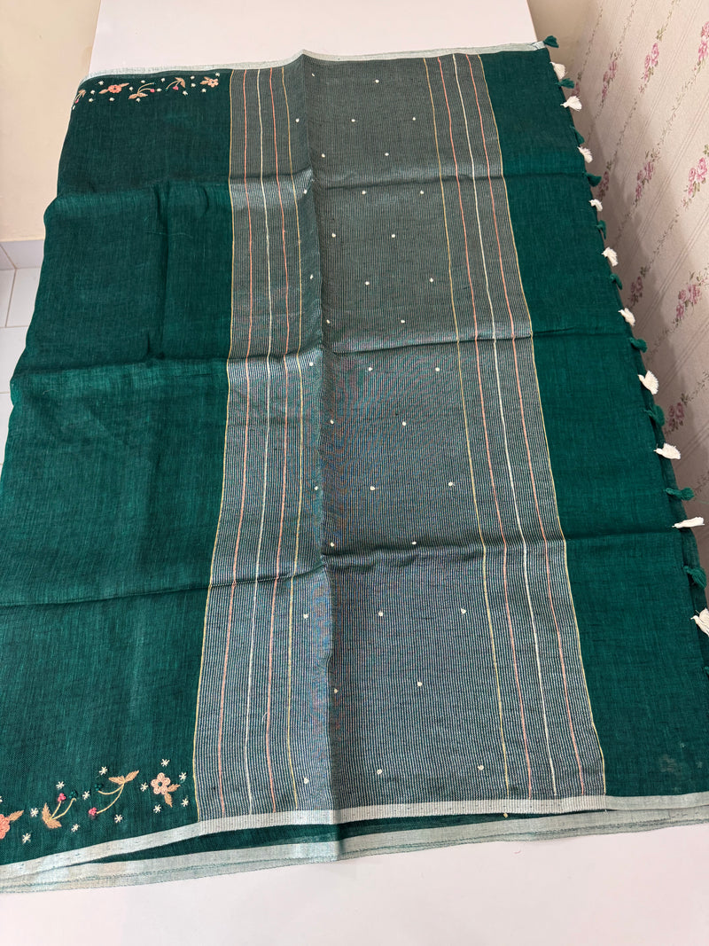 Pure linen handwork sarees MLS7854