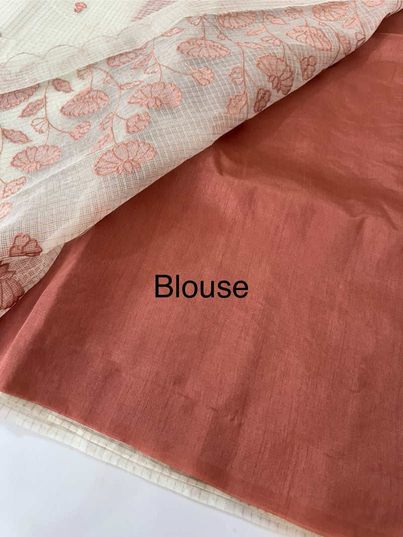 Tissue silk saree with zari checks and applique work  MSH105- Offwhite to DuskyPeach