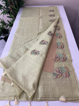 Crushed Blended tussar silk saree with embroidery- SNFCYEY Pastel PistaGreen