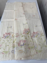 Supernet saree with embroidery and handpaintingwork MSH104- PastelBeige