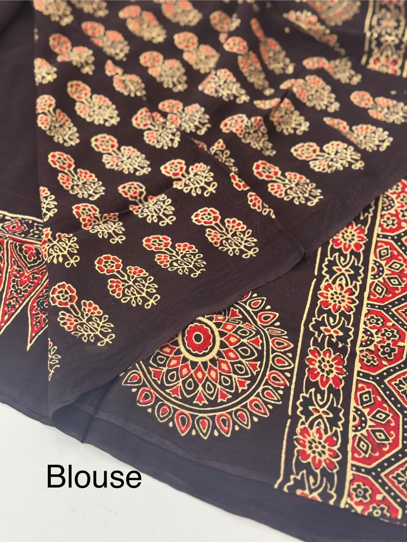 Pure Ajrakh Georgette saree MGS76 _ Black