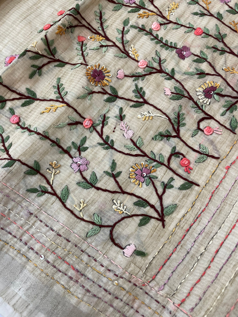 Handworked Blended tussar silk saree with handworked blouse MS90543