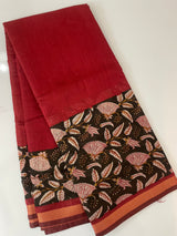 Soft semi Chanderi saree with zari border MS9871 Maroon & Black