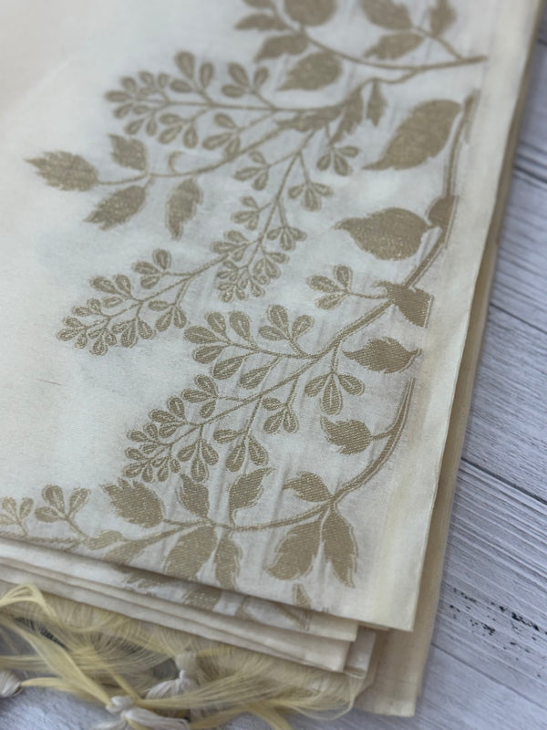 Soft Chanderi viscose silk saree with zari  MS1801- Cream