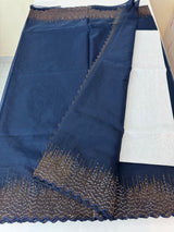 Semi Organza saree with embroidery borders - MSH296 DarkBlue