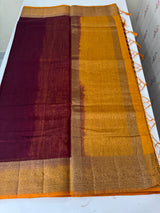 Jute silk sarees with contrast pallu & blouse MJL396