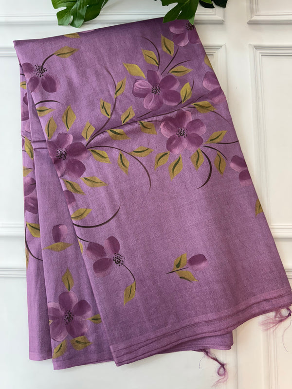 Handpainted blended soft tussar silk saree SPBNEHY04