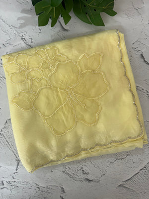 Soft crush Organza saree with beads work MBS679 ButterYellow