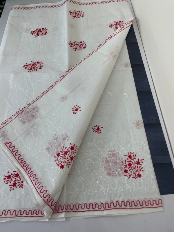 Cotton saree with embroidery SSURIRY