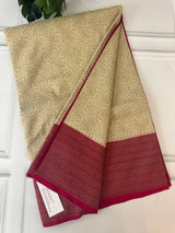 Semi katan Banarasi saree with antique zari weaving MSKZ249 Cream & RaniPink