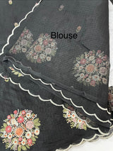 Kota checks saree with embroidery MS7645 Black