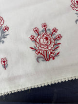 Cotton embriodery saree MS14534- White & Red