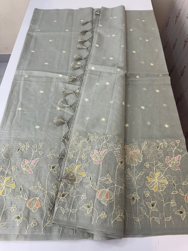 Applique and embroidery work 
 Kota Silk saree MSH118 - DuskyGreyGreen