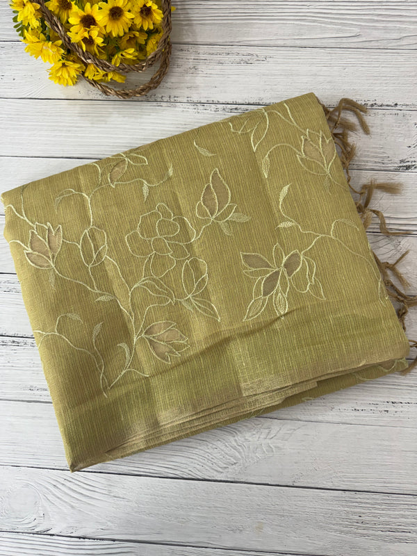 Kota Tissue Silk applique work saree MS49811 - PastelOlive