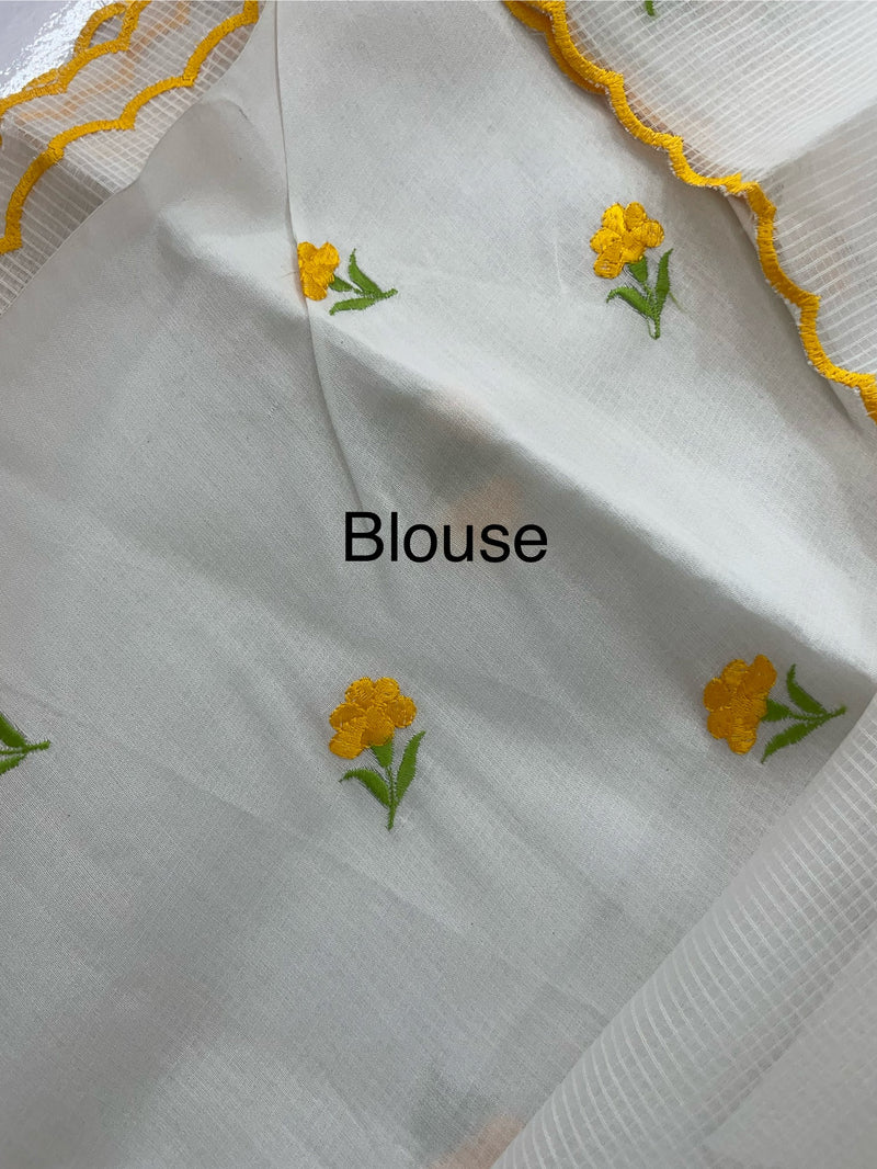 NetkKota saree with embroidery MS6868- Yellow