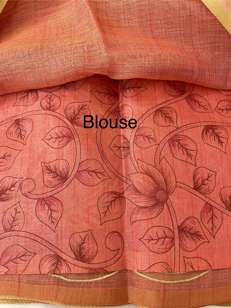 Ombre Soft Tissue linen saree with appliqué work MSL875
