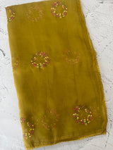 Crush chiffon saree with embroidery MCH345 MustardOlive