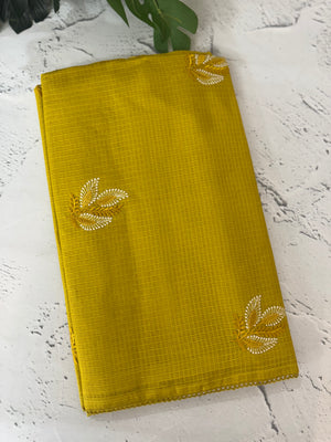 Kota  checks saree with embroidery - MS7679 GreenmixYellow