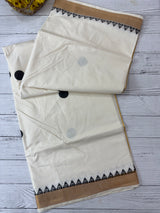 Kerala cotton saree - Black Polka dots