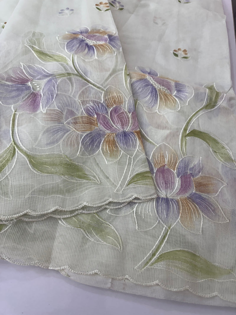 Supernet saree with embroidery and handpainting MSH104- PastelGreen