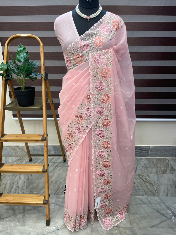 Embriodery kota silk saree MNEKS421 Pink