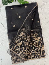 Silk organza saree with  metallic zari work - MS14634 Black