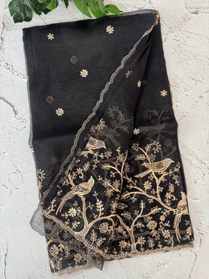 Silk organza saree with  metallic zari work - MS14634 Black