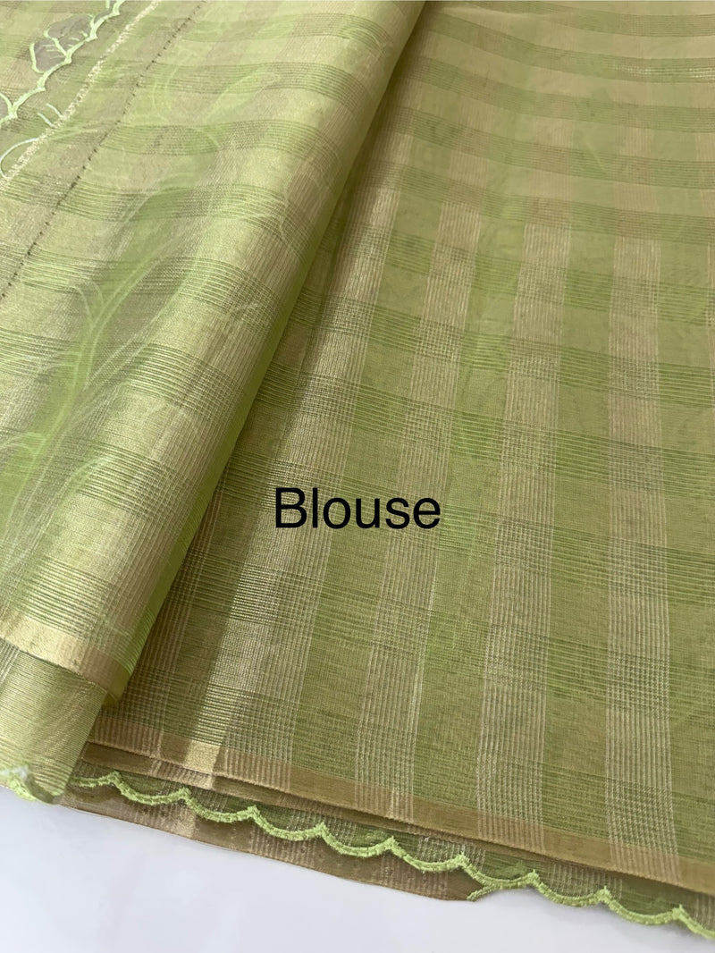 Tissue Silk applique work saree MSH133 Design 3- LightGreen
