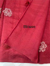 Blended Matka Tussar silk saree with cross stitch embroidery MS4899 MaroonRed