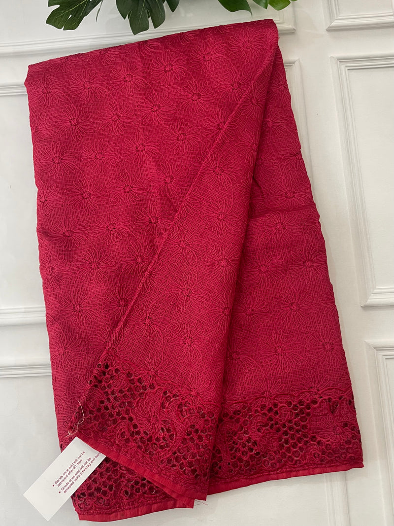 Phulkari NetKota Embroidery saree with single cutwork border - SDFNYMY Red