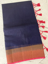 Jute silk sarees with contrast pallu & blouse MJL396 DarkBlue to Peach